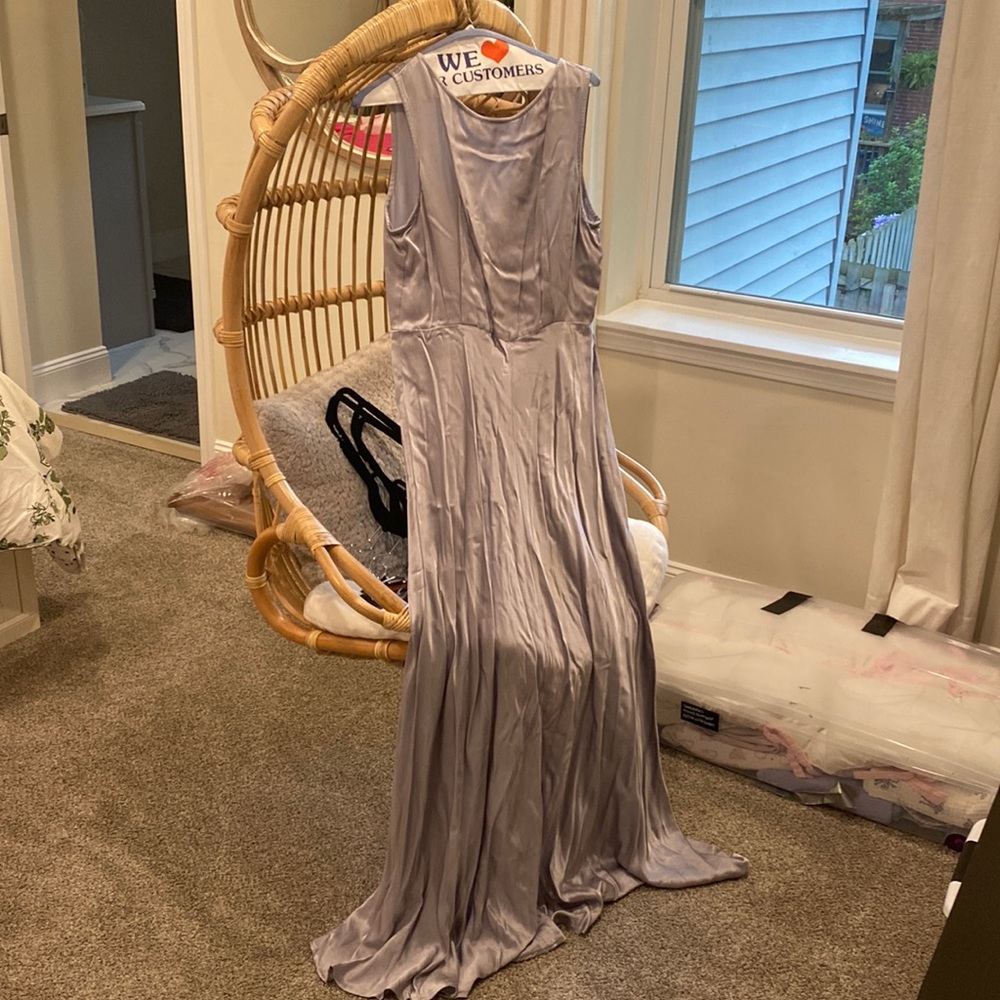 Silver silk dress, floor length, size L. Great for bridesmaids. Ghost London